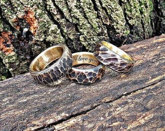Bronze Ring: 8th Anniversary gift for Him and Her, Custom Engraved Rustic Chunky Ring