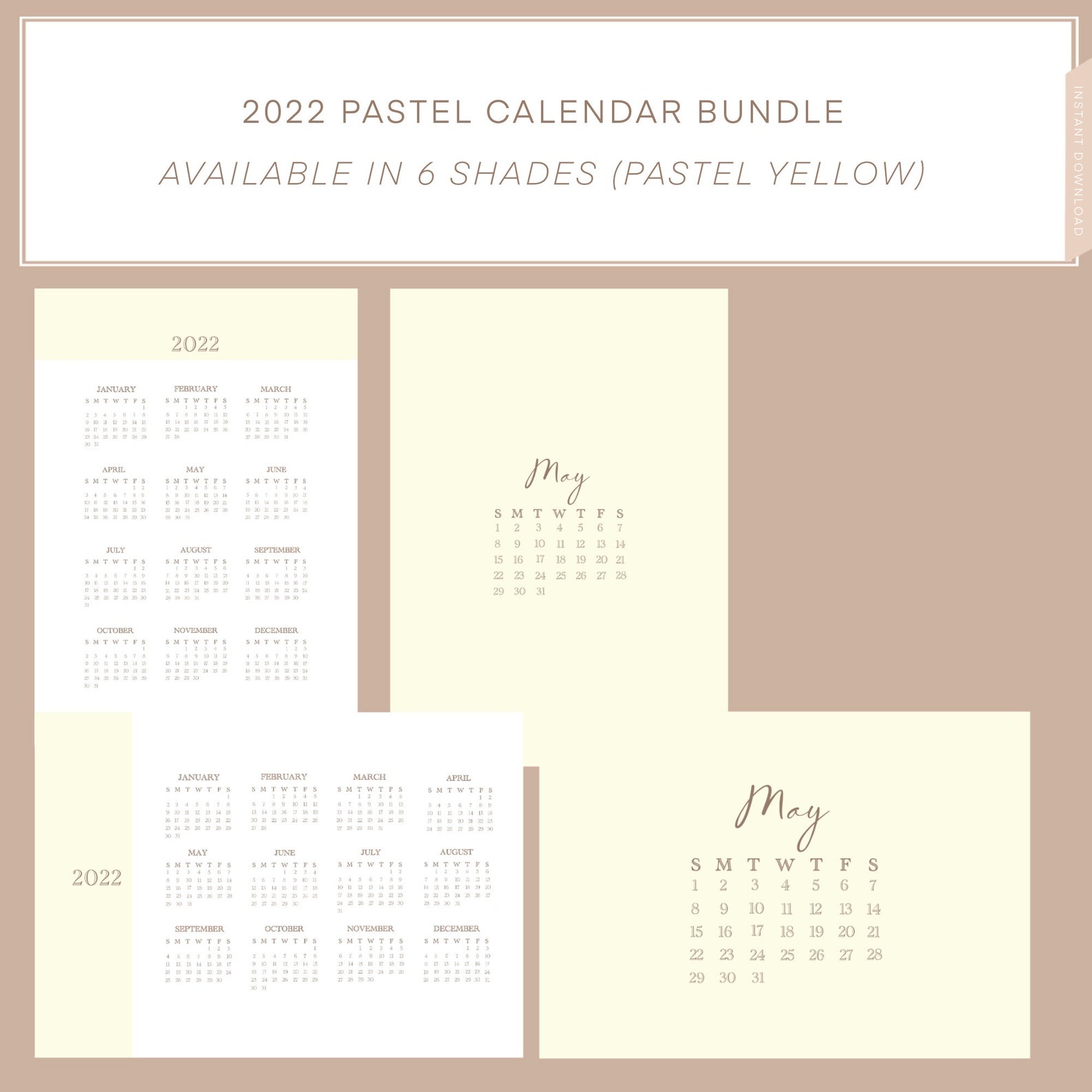 2022 monthly compiled calendar bundle minimalist plain