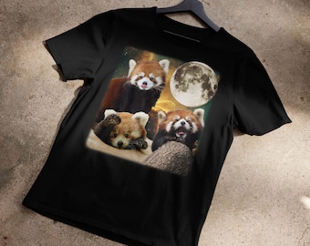 Red Panda Unisex Tee Shirt, Three Wolf Moon Wildlife Lover Gift, Animal Graphic T-shirt, Nature Print Top, Men Women Cotton Apparel