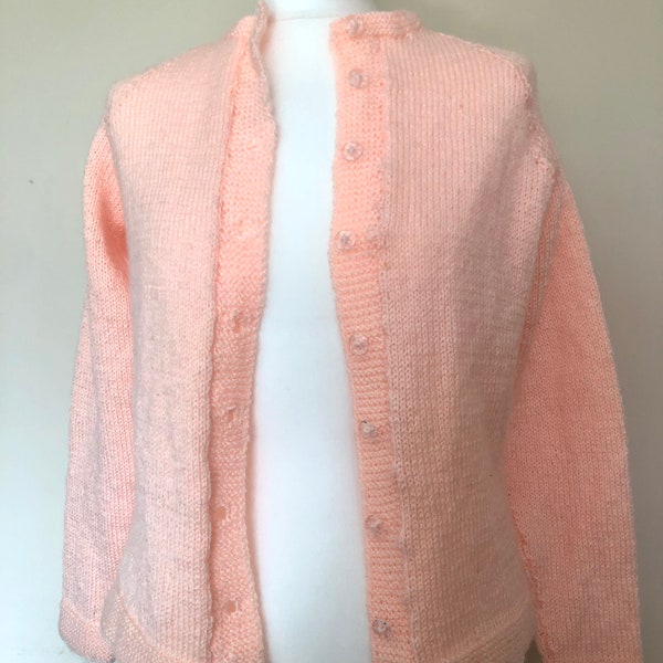 Hand knit preppy peach cardigan size 8-10