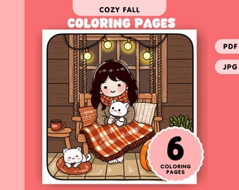 Cute Cozy Coloring Pages  Cozy Fall Autumn Coloring Sheets for Kids and Adults Stress Relief Relaxation Instant Digital Download PDF File