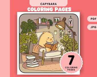 Capybara Comfy Coloring Page Hygge Coloring for Adult and Kids Relaxation Cozy Coloring Printable Instant Download PDF File
