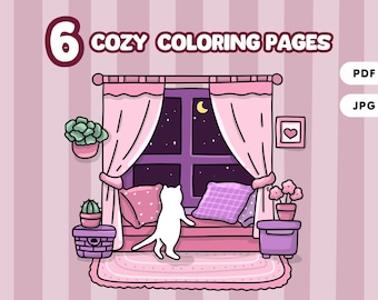 Cute Cozy Coloring Pages for Teens and Adult Instant Download PDF Printable and Digital Coloring