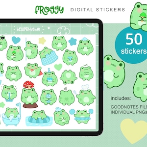 Frog Digital Stickers - Goodnotes Digital Stickers for Digital Planning - Pre cropped Goodnotes File and PNG