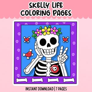 Skeleton Coloring Pages Printable Fun Spooky Skull Coloring Book for Adults Halloween Skeleton PDF Download  Cute & Creepy Bones Art
