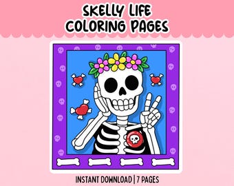 Skeleton Coloring Pages Printable Fun Spooky Skull Coloring Book for Adults Halloween Skeleton PDF Download  Cute & Creepy Bones Art