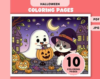 Cute Halloween Spooky Coloring Pages  Kawaii Ghosts Monsters Skeletons and Pumpkins for Kids and Adults Printable Instant Download PDF