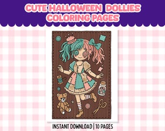 Kawaii Girls Halloween Coloring Pages  Cute Chibi Witchy Girls Printable Set Halloween Costume Coloring for Teens and Adults