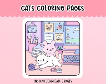Cute Cat Coloring Pages Bold and Easy Cat Coloring Sheets for Kids and Adults Instant Download Printable PDF File