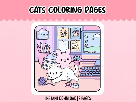 Cute Cat Coloring Pages Bold and Easy Cat Coloring Sheets for Kids and Adults Instant Download Printable PDF File