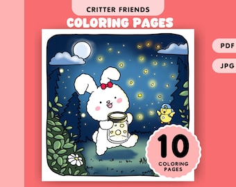 Cute Animal Friends Coloring Page Cozy Simple Coloring for Kids and Adults Printable Coloring Sheets Instant Download PDF File