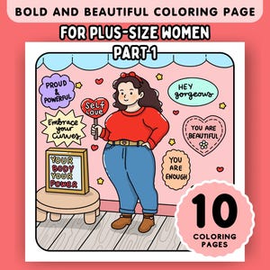 Plus Size Frau Malseite für Erwachsene kurvige Mädchen Malseite zum Stressabbau Entspannung PDF Instant Download