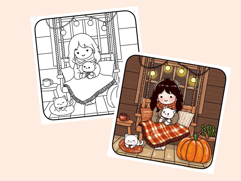 Cute Cozy Coloring Pages Cozy Fall Autumn Coloring Sheets for Kids and Adults Instant Digital Download PDF File image 6