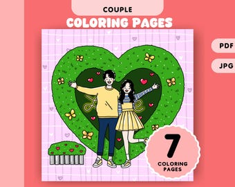 Cute  Love Couple Coloring Pages Valentines Coloring Sheets Cozy Moments Coloring for Teens and Adults Printable Instant Download PDF File