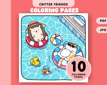 Cute Animal Friends Coloring Page Cozy Simple Coloring for Kids and Adults Stress Relief Printable Coloring Sheets Instant Download PDF File
