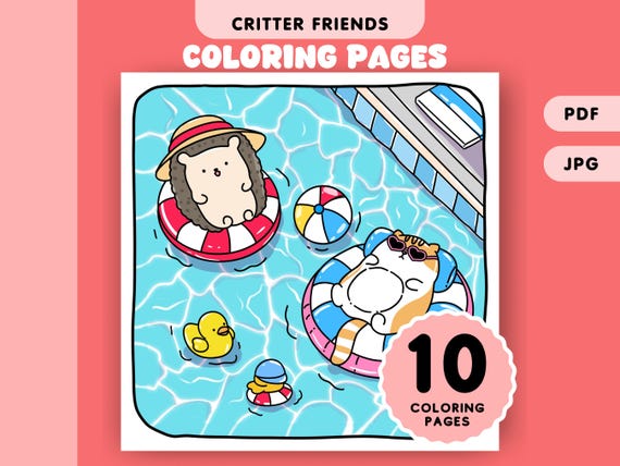 Cute Animal Friends Coloring Page Cozy Simple Coloring for Kids and Adults Stress Relief Printable Coloring Sheets Instant Download PDF File