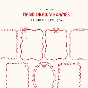 Hand Drawn Whimsical Frames Clipart Bundle , Doodle Borders for Invitation, Bow Borders Frames SVG PNG Files  Commercial License