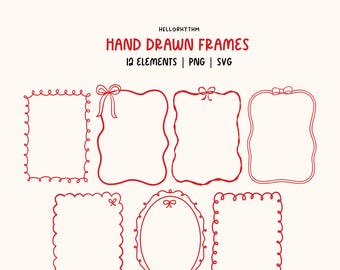 Hand Drawn Whimsical Frames Clipart Bundle , Doodle Borders for Invitation, Bow Borders Frames SVG PNG Files  Commercial License