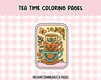 Tea Time Coloring Page Tea Party Coloring Activity for Kids and Adults Printable Coloring Sheet Easy Download
