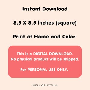 K&ouml;nnte beinhalten: Digitaler Download einer druckbaren Malvorlage. Die Seite ist 8,5 Zoll mal 8,5 Zoll gro&szlig; und nur f&uuml;r den pers&ouml;nlichen Gebrauch bestimmt.