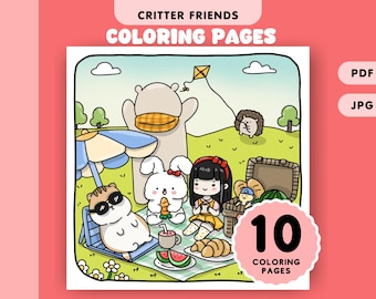 Cute Animal Friends Coloring Page Cozy Simple Coloring for Kids and Adults Stress Relief Printable Coloring Sheets Instant Download PDF File