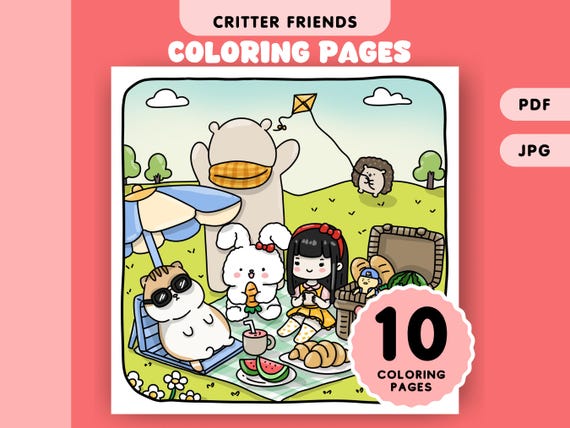 Cute Animal Friends Coloring Page Cozy Simple Coloring for Kids and Adults Stress Relief Printable Coloring Sheets Instant Download PDF File