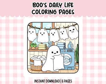Cute Ghost Coloring Pages Kawaii Halloween Coloring Page for Kids and Adults Printable Instant Download PDF File