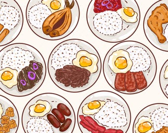 Filipino Silog Clipart – Cute Kawaii Breakfast PNG Hand Drawn Food Illustration Digital Kitchen Wall Art Silog Sticker Digital Download