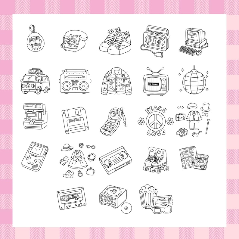 Cute Retro Coloring Pages Nostalgic Coloring Pages Simple and Easy Coloring Sheets for Kids and Adults Instant Download Printable PDF File image 2