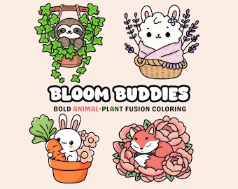 Kawaii Coloring Pages Animal Plant Flower Bold and Easy Coloring for Kids and Adult Printable Digital Download