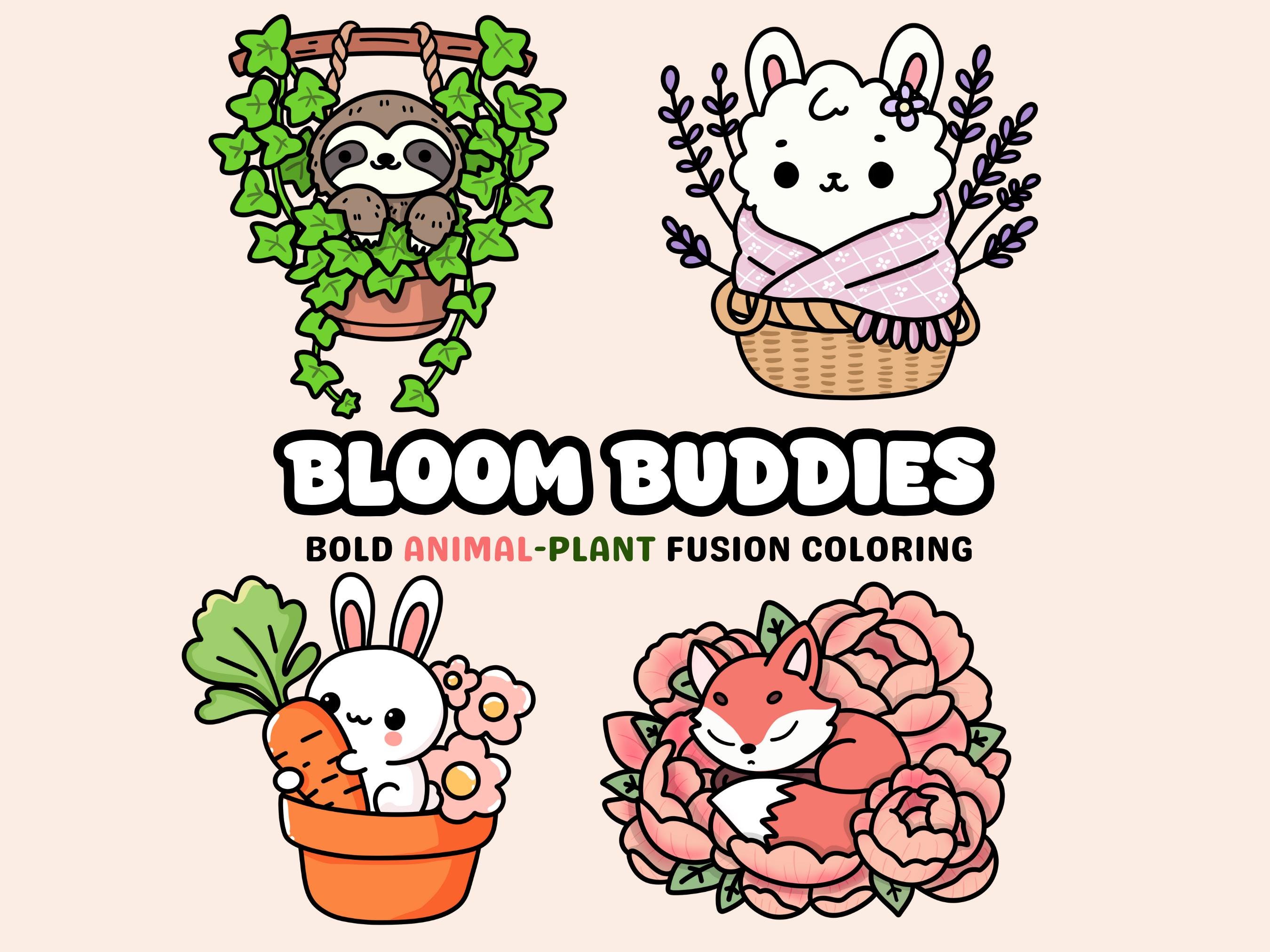 Kawaii Coloring Pages Animal Plant Flower Bold and Easy Coloring for Kids and Adult Printable Digital Download