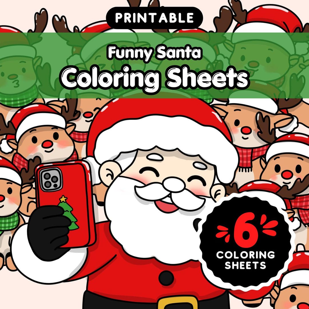 Christmas Funny Santa Coloring Pages for Adult, 6 Pages Printable ...
