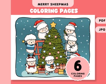 Cute Christmas Coloring Pages Sheep Christmas Coloring Sheets for Kids and Adults Printable Instant Download PDF