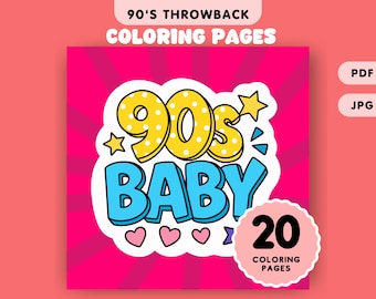 Söta retro målarbilder nostalgiska 90-tals målarbilder enkla och lätta målarbilder för barn och vuxna direkt nedladdning utskrivbar PDF