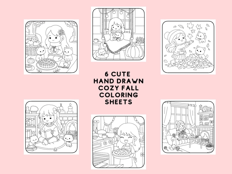 Cute Cozy Coloring Pages Cozy Fall Autumn Coloring Sheets for Kids and Adults Instant Digital Download PDF File image 2