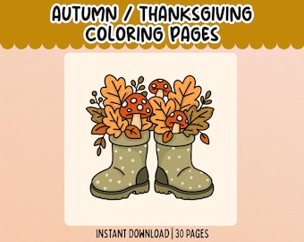 Thanksgiving and Fall Coloring Pages 30 Easy Cute Autumn Drawings Printable PDF/JPEG Coloring Pages