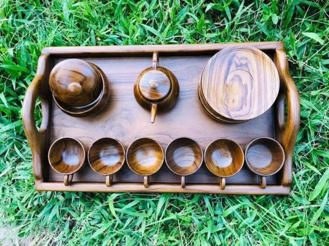Wooden Tea Set, Wooden Tea Set With Tray, Eco Friendly Wooden Tea Set