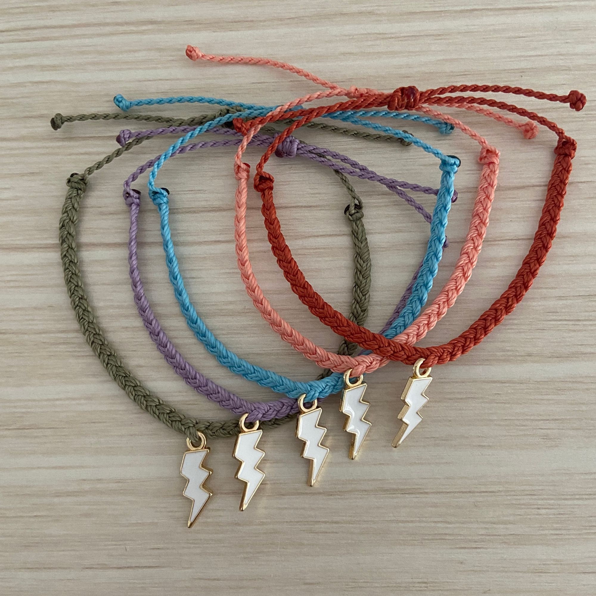White Lightning Bolt Charm Bracelets // braided bracelet Etsy