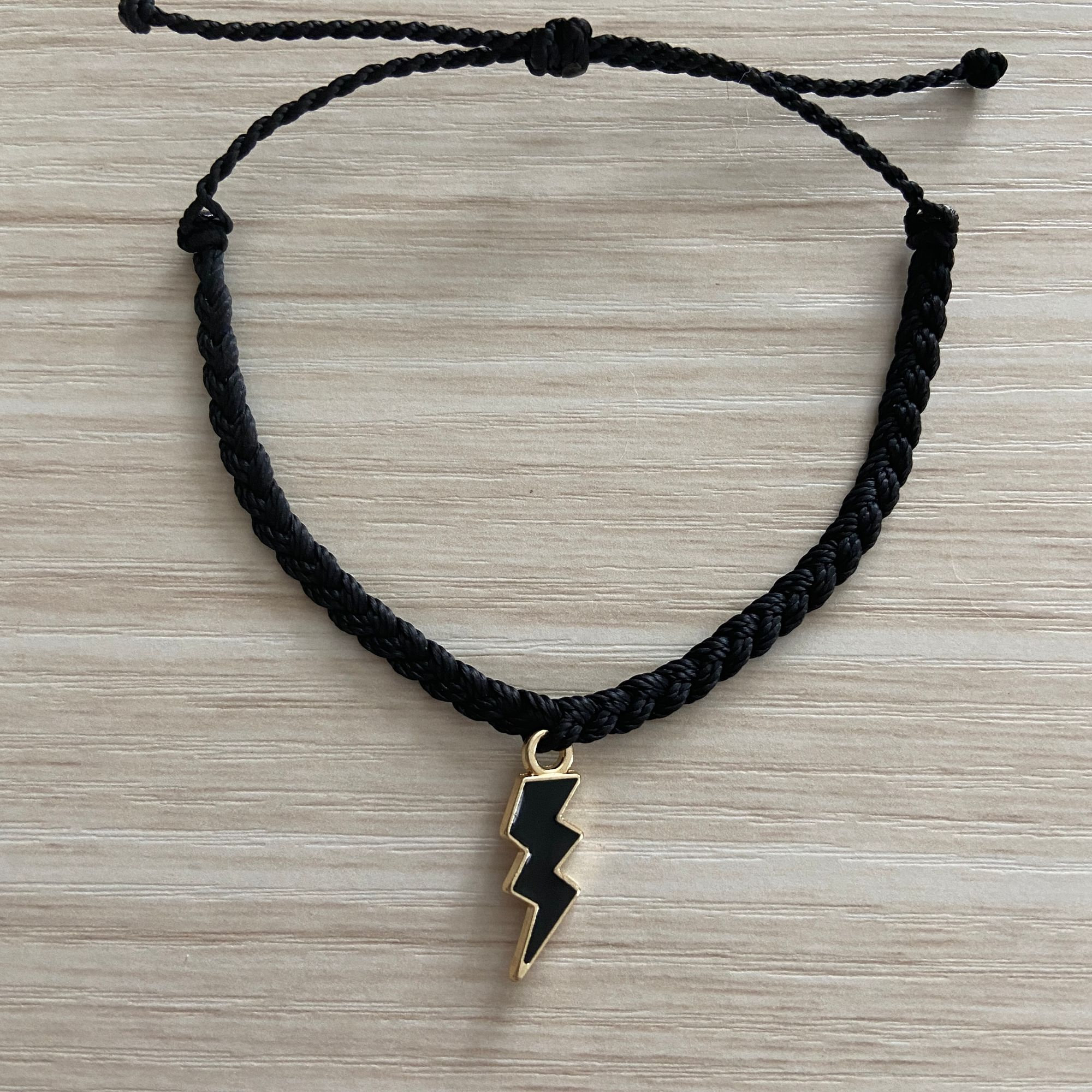 Black Lightning Bolt Charm Bracelet // Braided Bracelet Etsy