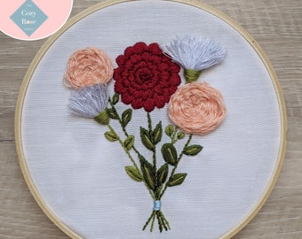 Floral embroidery pattern; Bouquet pattern; DIY flower embroidery; Embroidery hoop art; Beginner hand sewing; PDF pattern