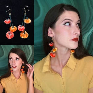 Velvet Pumpkins Drop Earrings // Handmade Cottagecore Long Dangle Earrings Shoulder Dusters