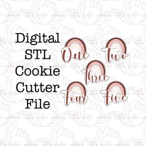 STL FILE ONLY 1-5 rainbow number cutters