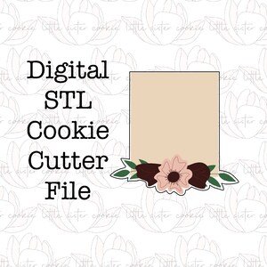 Könnte beinhalten: Digitale STL-Keksschablone. Ein digitaler Download für ein Keksschablonen-Design mit einer rosa Blume mit braunen Blütenblättern und grünen Blättern.