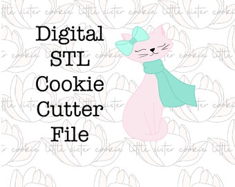STL FILE ONLY Bow cat with scarf cookie cutter / cat cookie cutter / retro Christmas