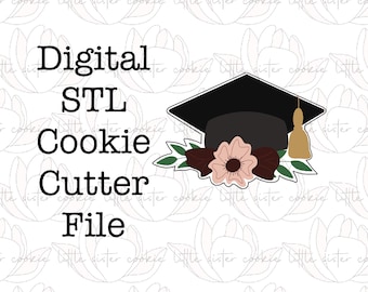 STL FILE ONLY Floral Grad Mütze Keksausstecher