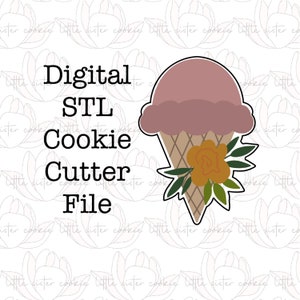 STL FILE ONLY Ice cream cone with flowers cookie cutter