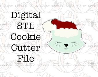 STL FILE ONLY Santa cat head cookie cutter / cat cookie cutter / retro Christmas