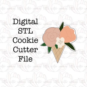 STL FILE ONLY Floral ice cream cone cookie cutter