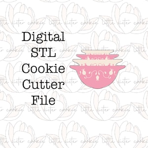 May include: Digital STL cookie cutter file for a pink and white nesting bowl design.
