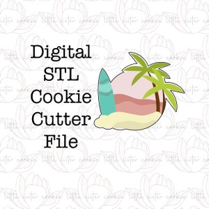 STL FILE ONLY Palm Tree Circle With Surf Board Cookie Cutter